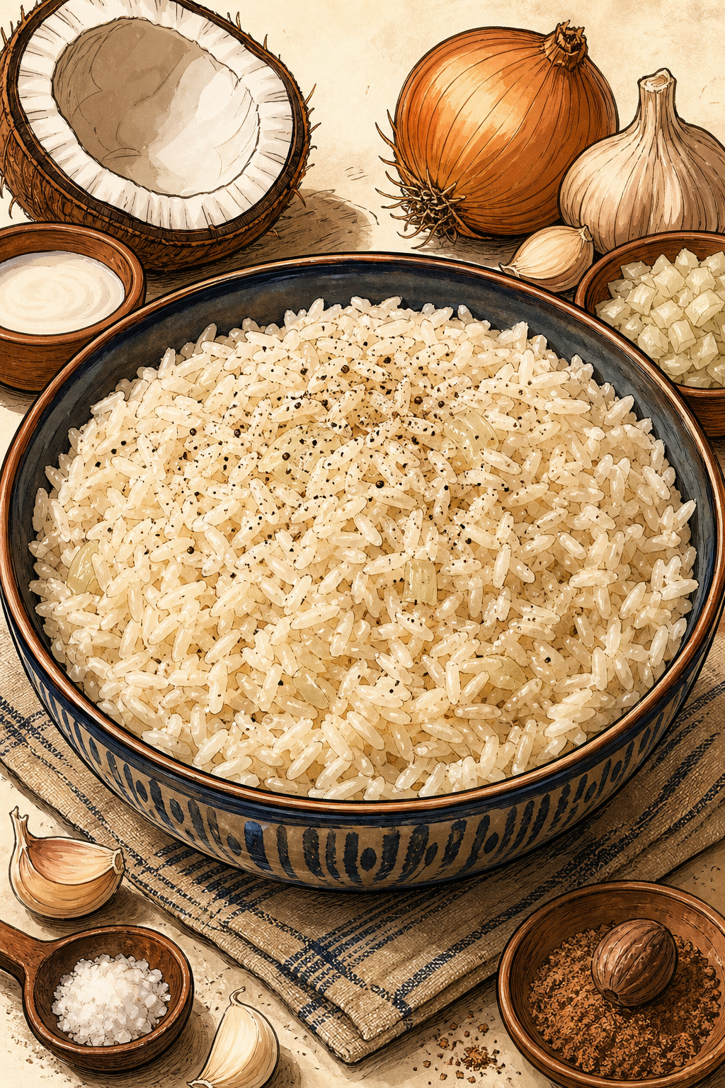 Nigerian Party Coconut Rice with Tomato, Peppers, and Stock