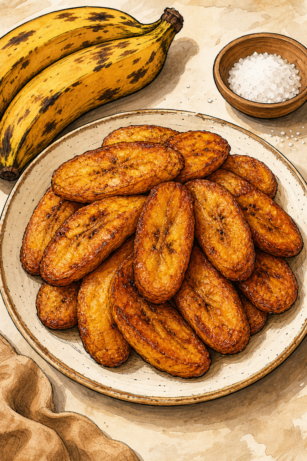 Nigerian Fried Plantains illustrated recipe card