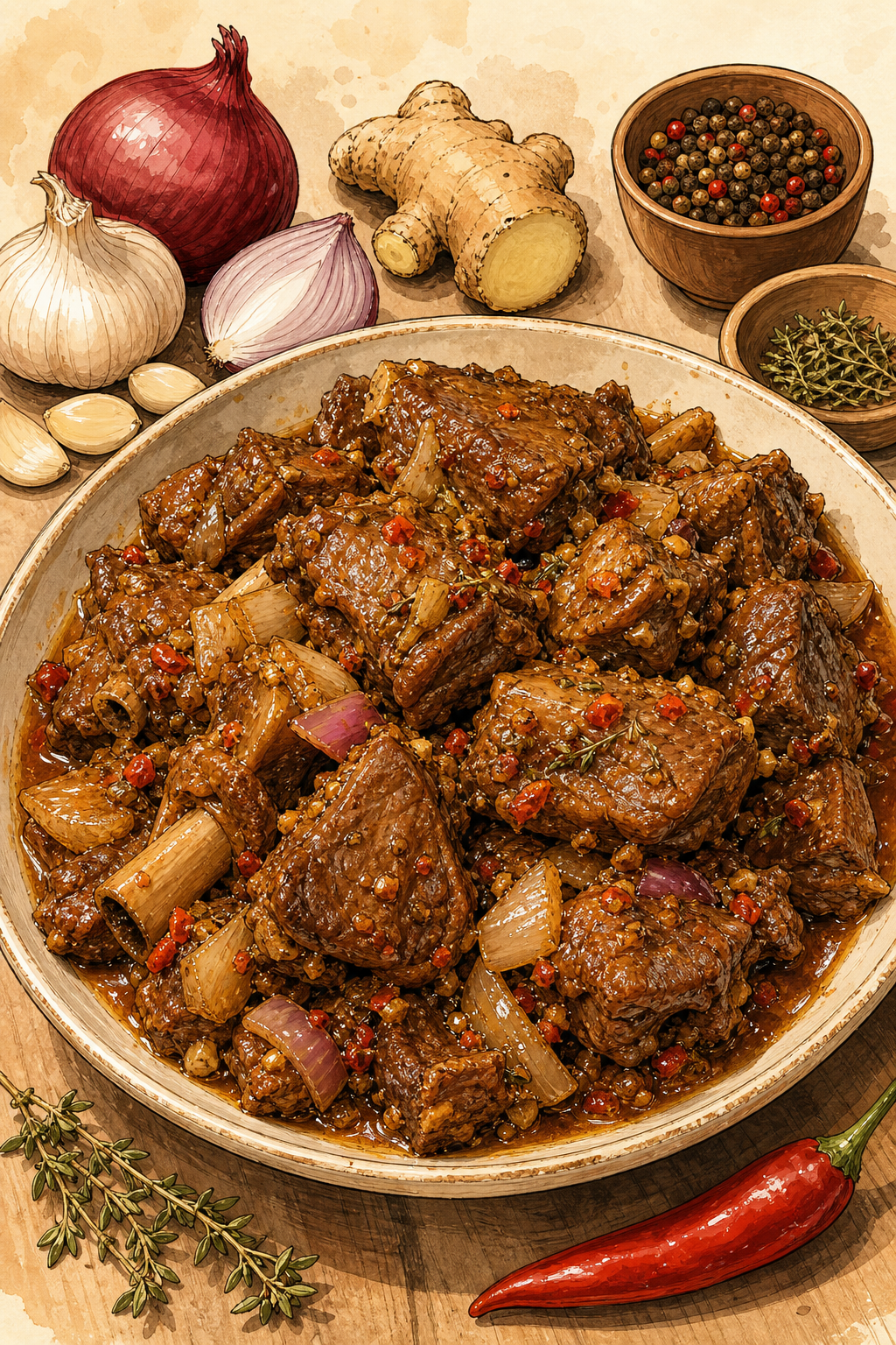 Nigerian Peppered Goat Meat with Scotch Bonnet Sauce