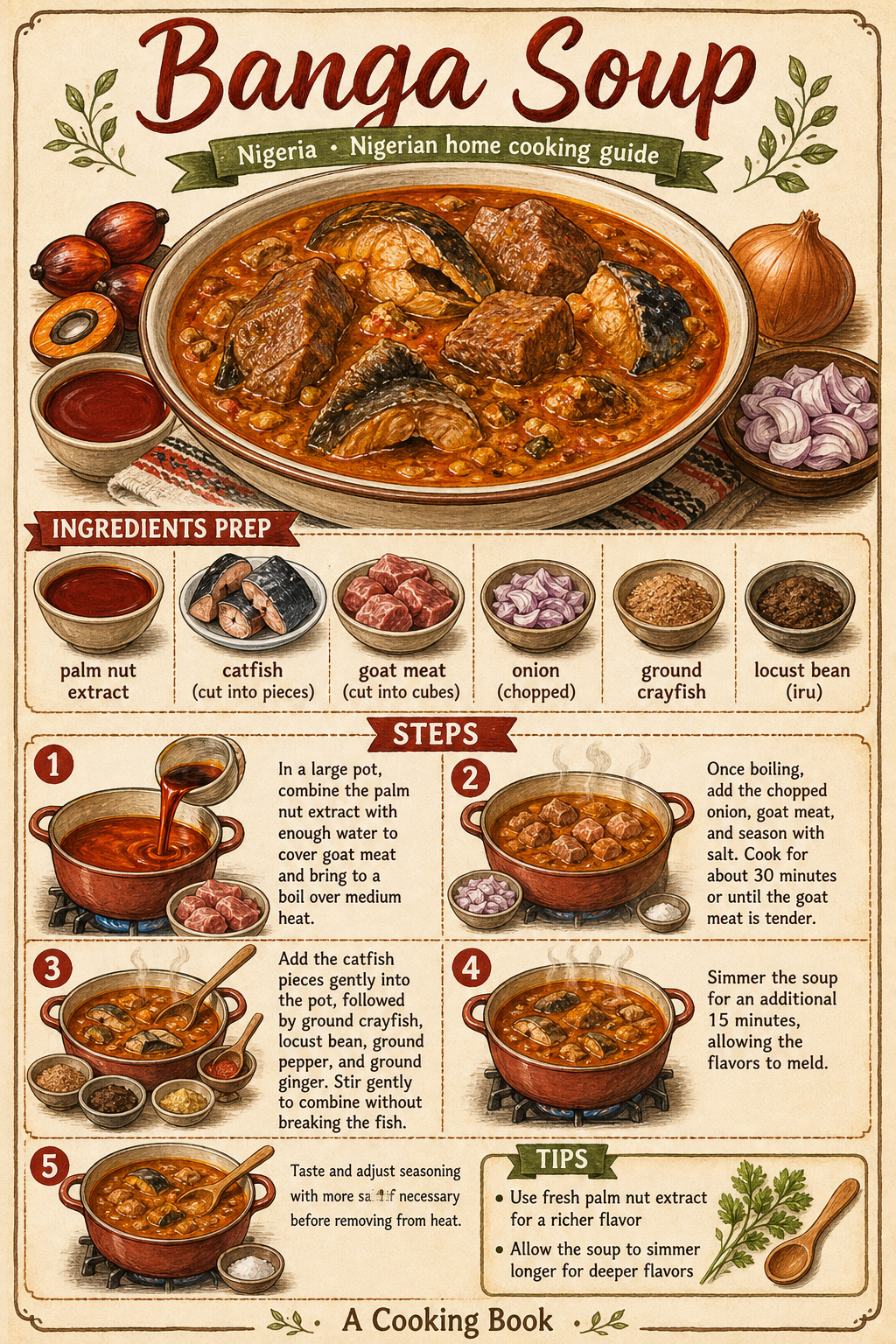 Delta-Style Banga Soup with Catfish and Banga Spices illustrated step-by-step cooking guide