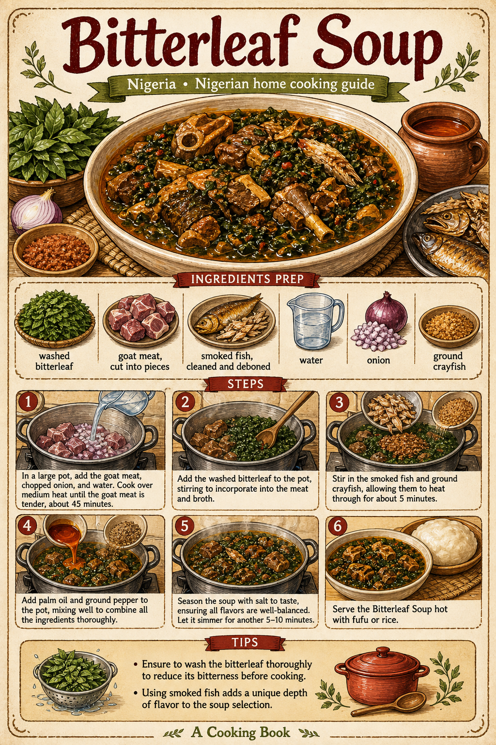 Bitterleaf Soup illustrated step-by-step cooking guide