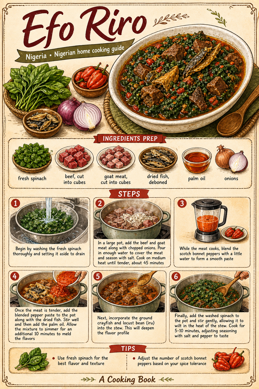 Efo Riro illustrated step-by-step cooking guide