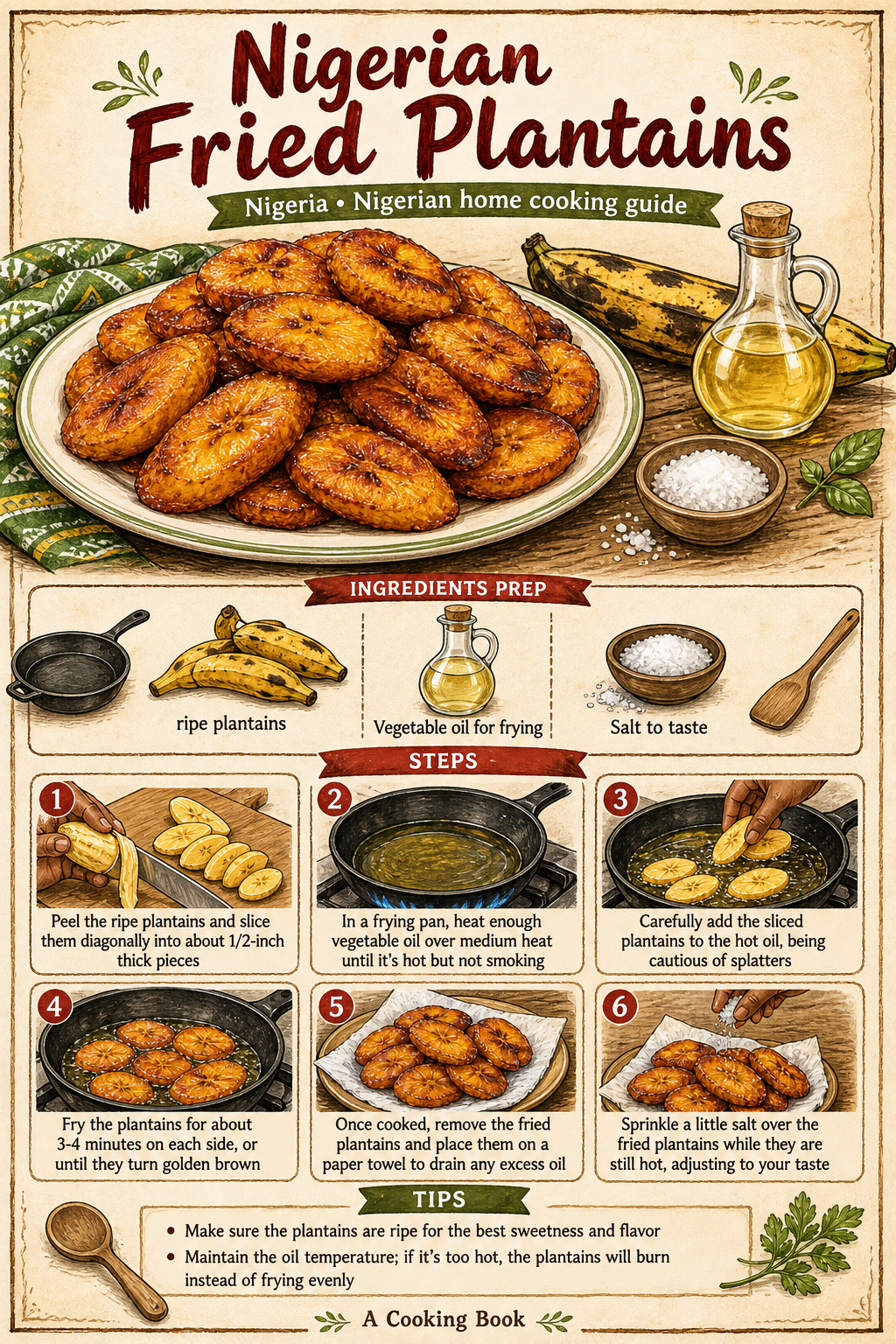 Nigerian Fried Plantains illustrated step-by-step cooking guide