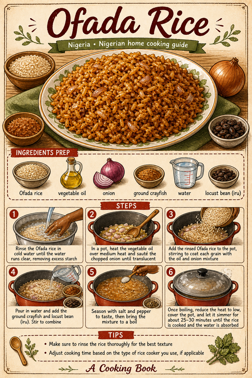 Ofada Rice with Ayamase Pepper Stew illustrated step-by-step cooking guide