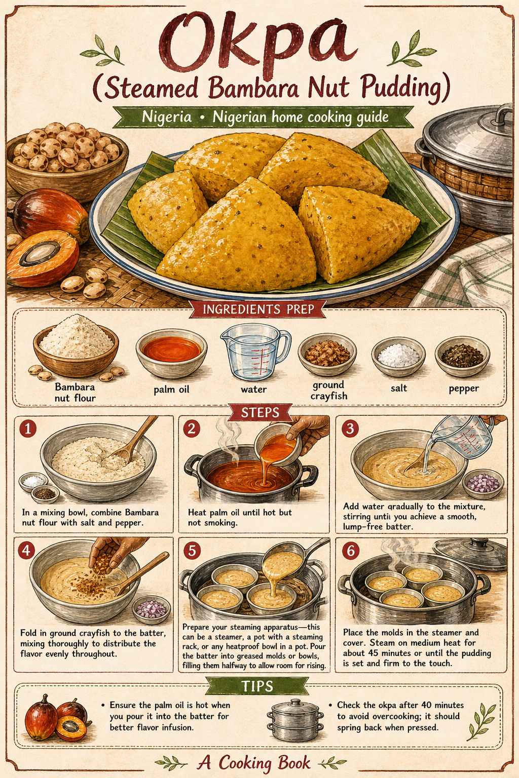 Okpa (Steamed Bambara Nut Pudding) illustrated step-by-step cooking guide