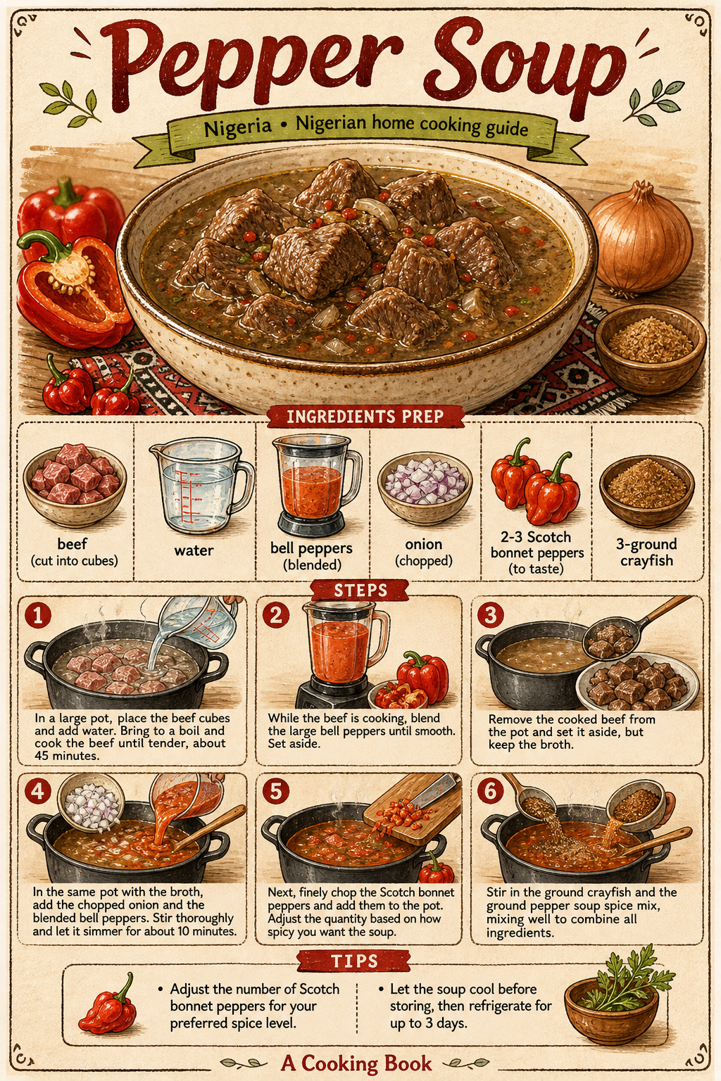 Nigerian Goat Meat Pepper Soup with Traditional Spice Blend illustrated step-by-step cooking guide