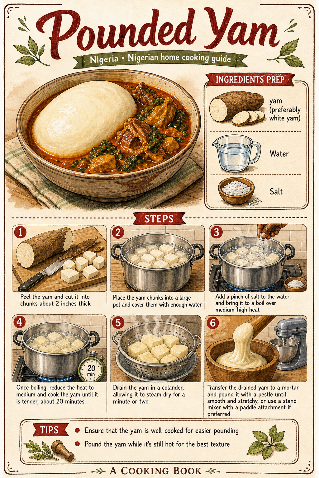 Pounded Yam illustrated step-by-step cooking guide