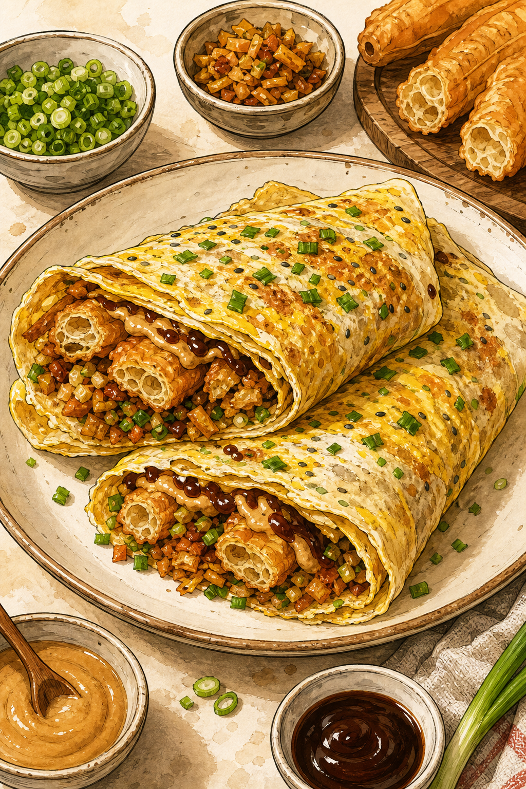 Tianjin Jianbing Guozi with Mung Bean Crepe and Crisp Cracker