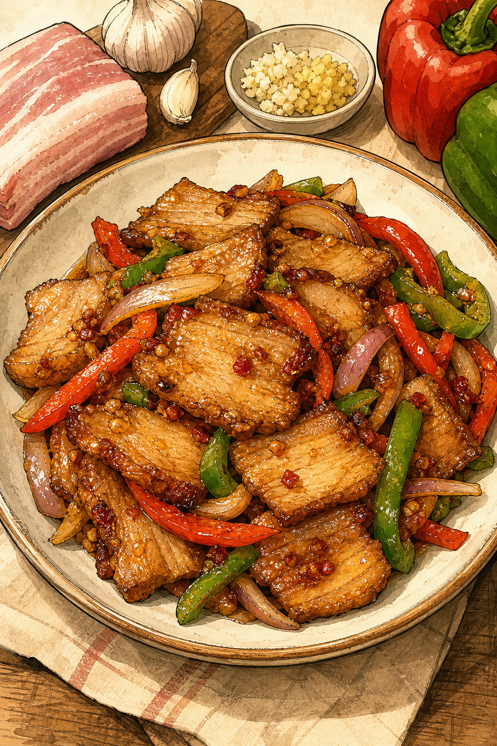 Sichuan Twice-Cooked Pork with Green Garlic, Doubanjiang, and Douchi