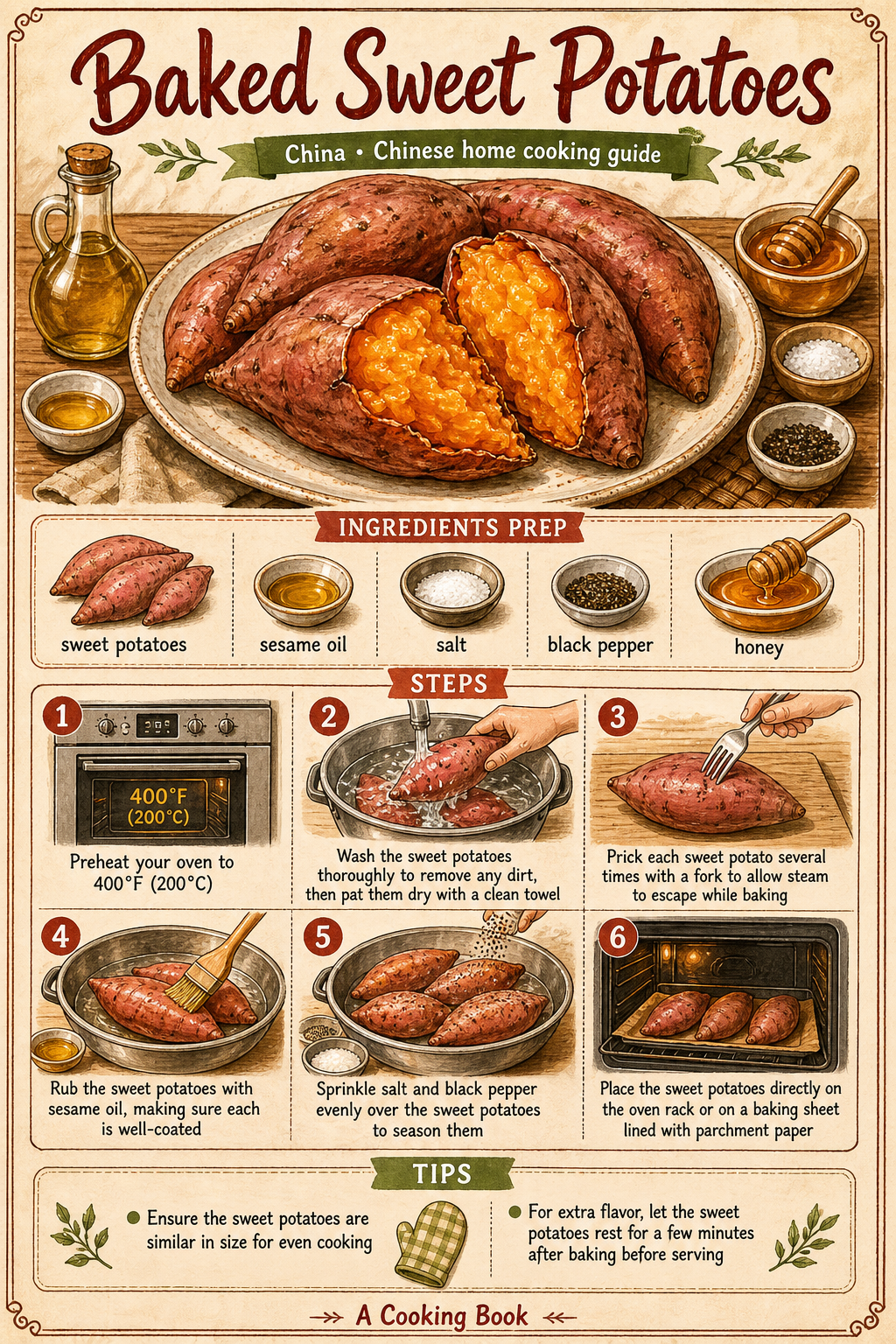 Chinese Street-Style Roasted Sweet Potatoes illustrated step-by-step cooking guide