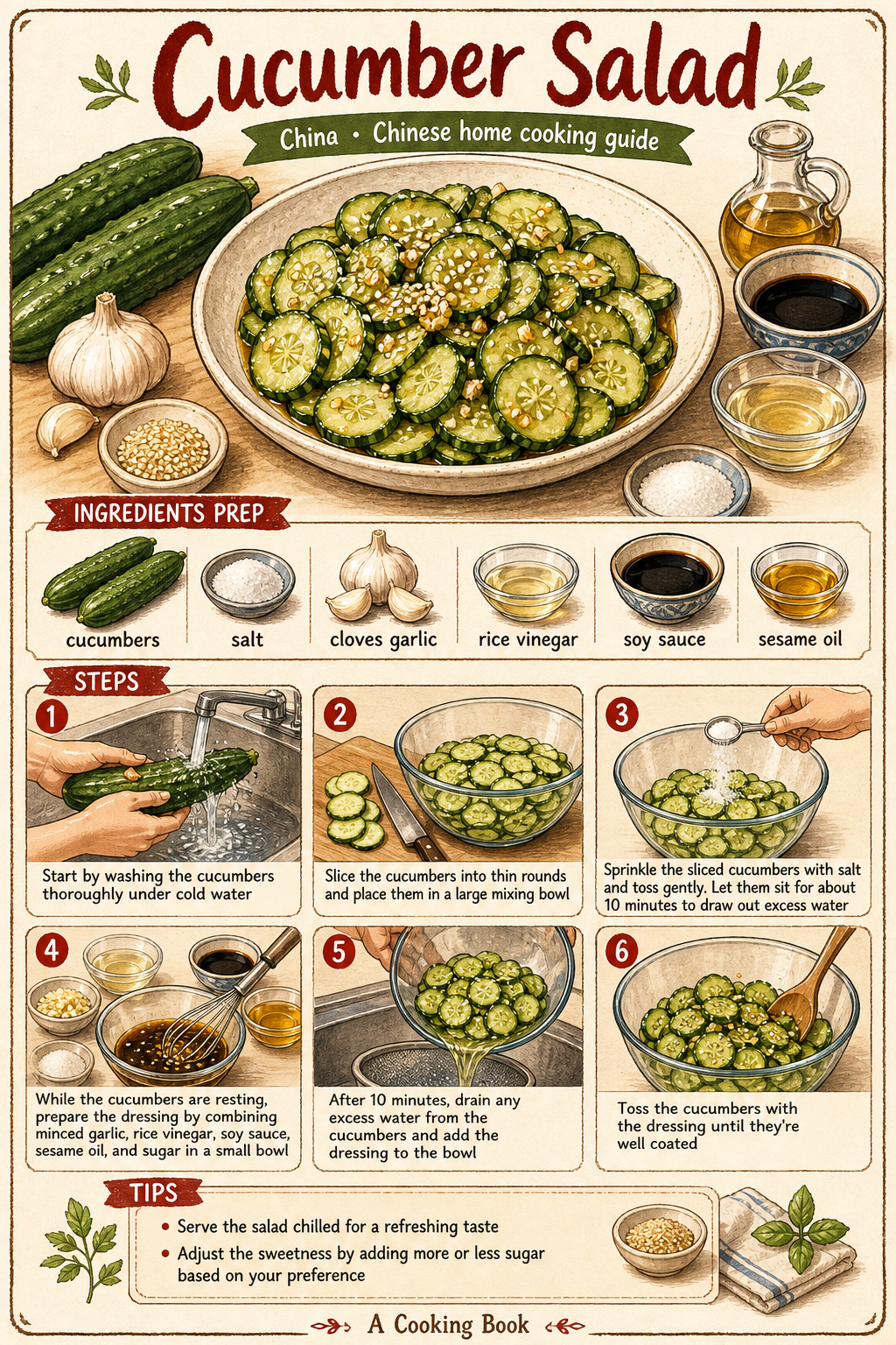 Sichuan Smashed Cucumber Salad (Pai Huang Gua) illustrated step-by-step cooking guide