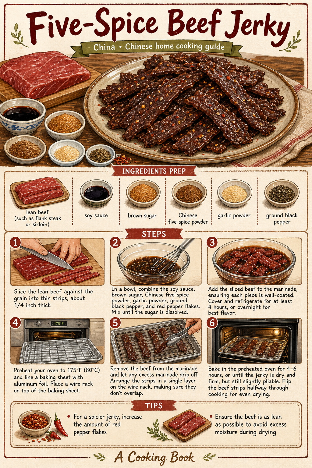 Five-Spice Beef Jerky illustrated step-by-step cooking guide