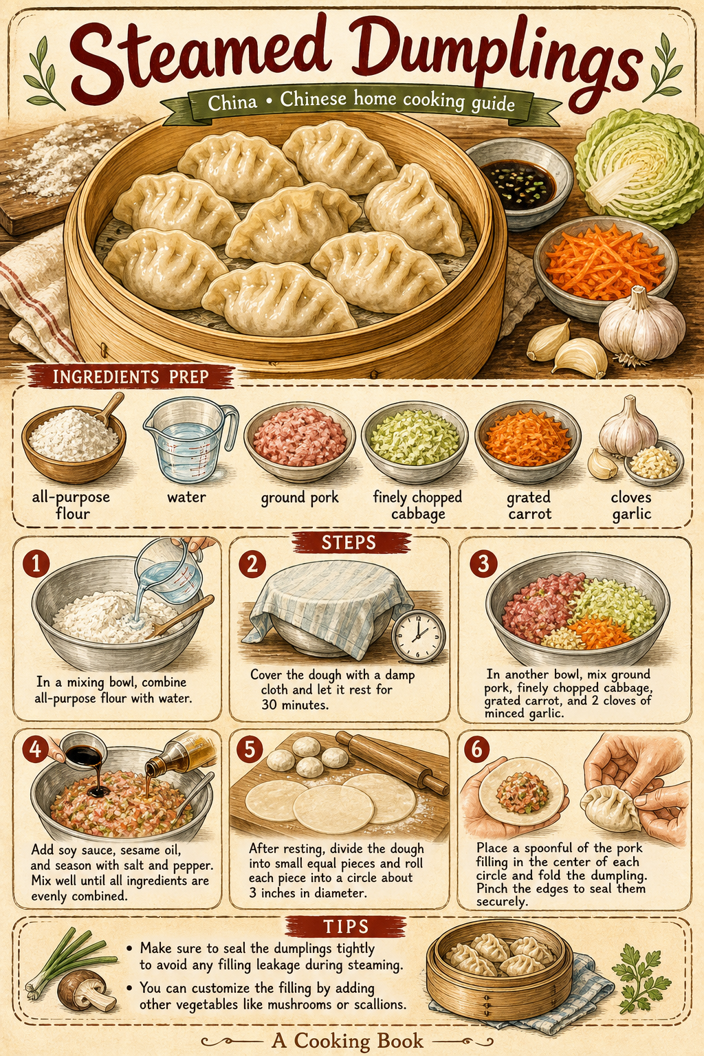 Steamed Dumplings illustrated step-by-step cooking guide