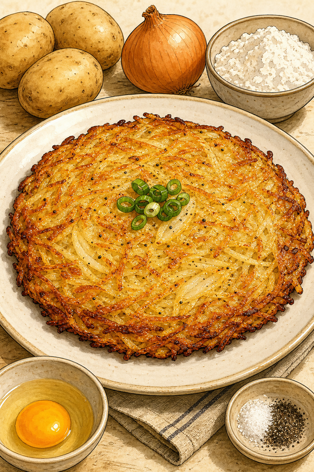Gamja-jeon (Korean Grated Potato Pancake) illustrated recipe card