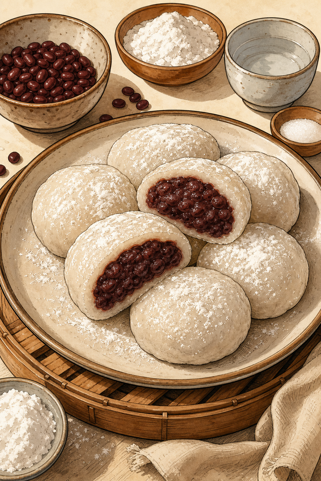 Chapssaltteok (Korean Glutinous Rice Cake with Red Bean)