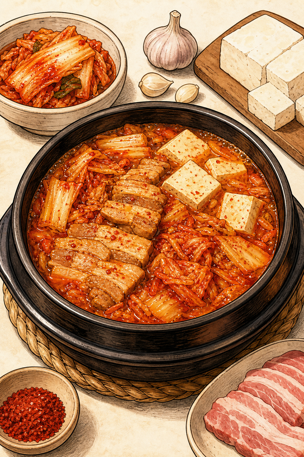 Pork Kimchi Jjigae with Aged Kimchi and Tofu