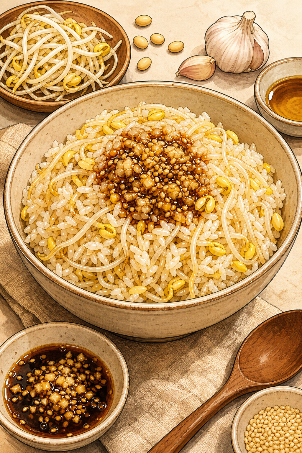 Kongnamul-bap (Korean Soybean Sprout Rice with Seasoning Sauce)