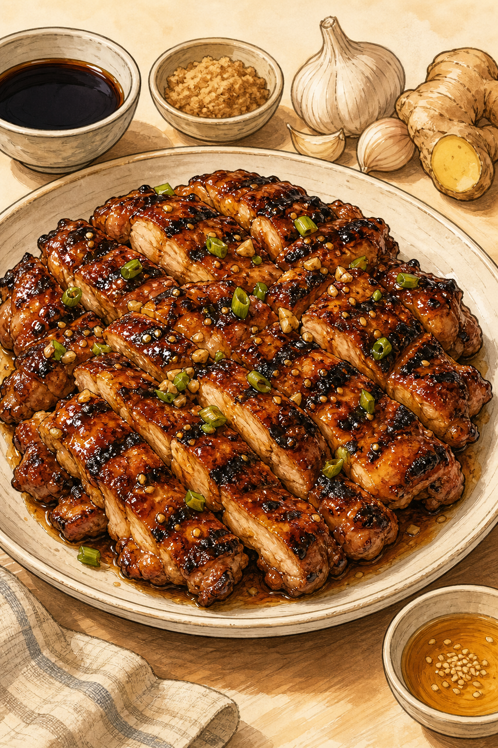 Dak Bulgogi (Korean Grilled Soy-Garlic Chicken) illustrated recipe card