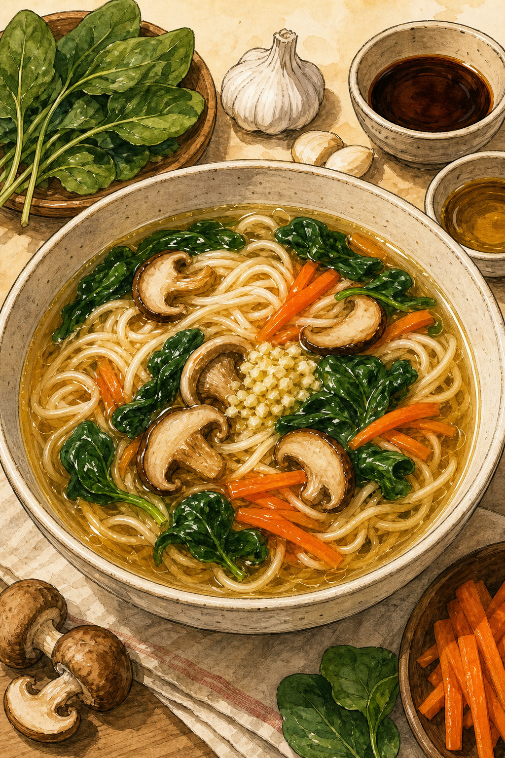 Kalguksu with Handmade Knife-Cut Noodles illustrated recipe card