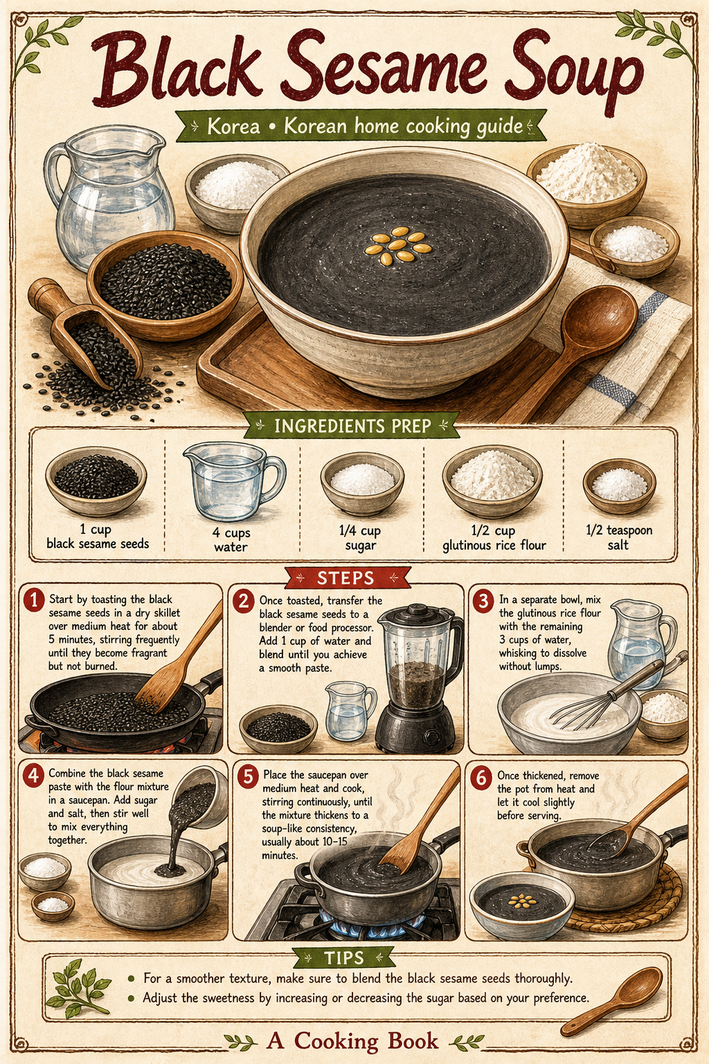 Heukimja-juk (Korean Black Sesame Porridge) illustrated step-by-step cooking guide