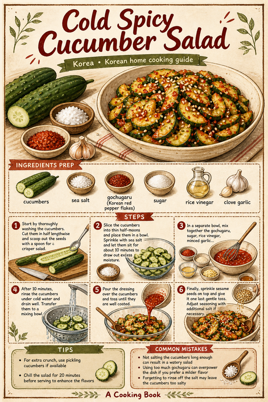 Oi Muchim (Korean Spicy Cucumber Salad) illustrated step-by-step cooking guide