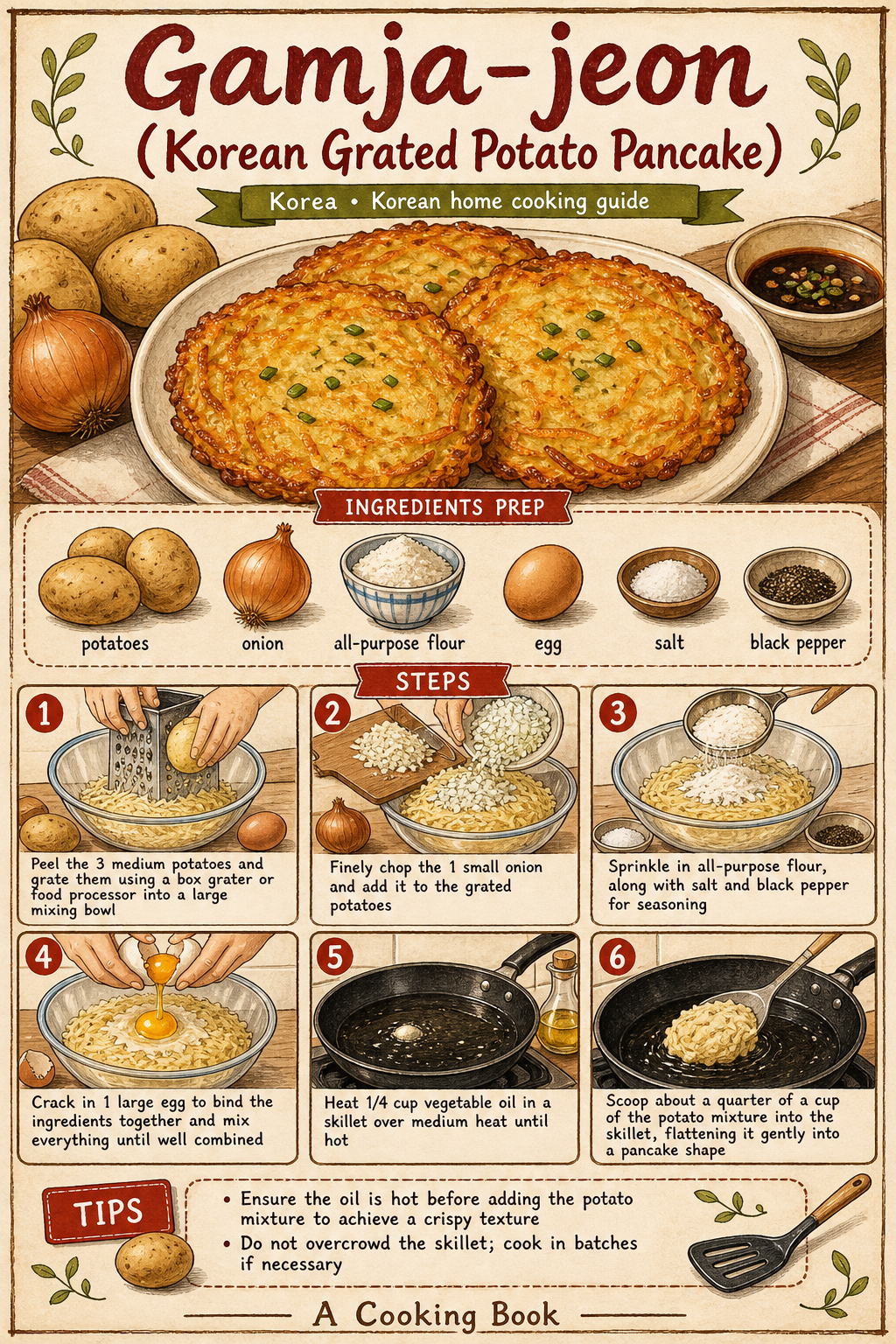 Gamja-jeon (Korean Grated Potato Pancake) illustrated step-by-step cooking guide
