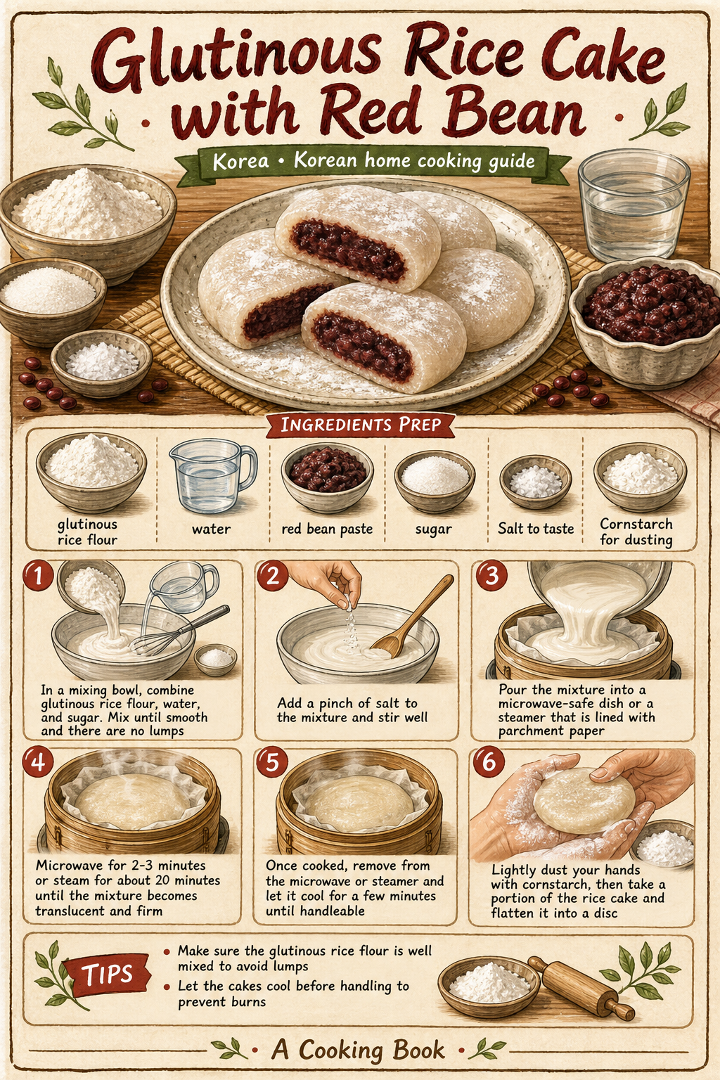 Chapssaltteok (Korean Glutinous Rice Cake with Red Bean) illustrated step-by-step cooking guide