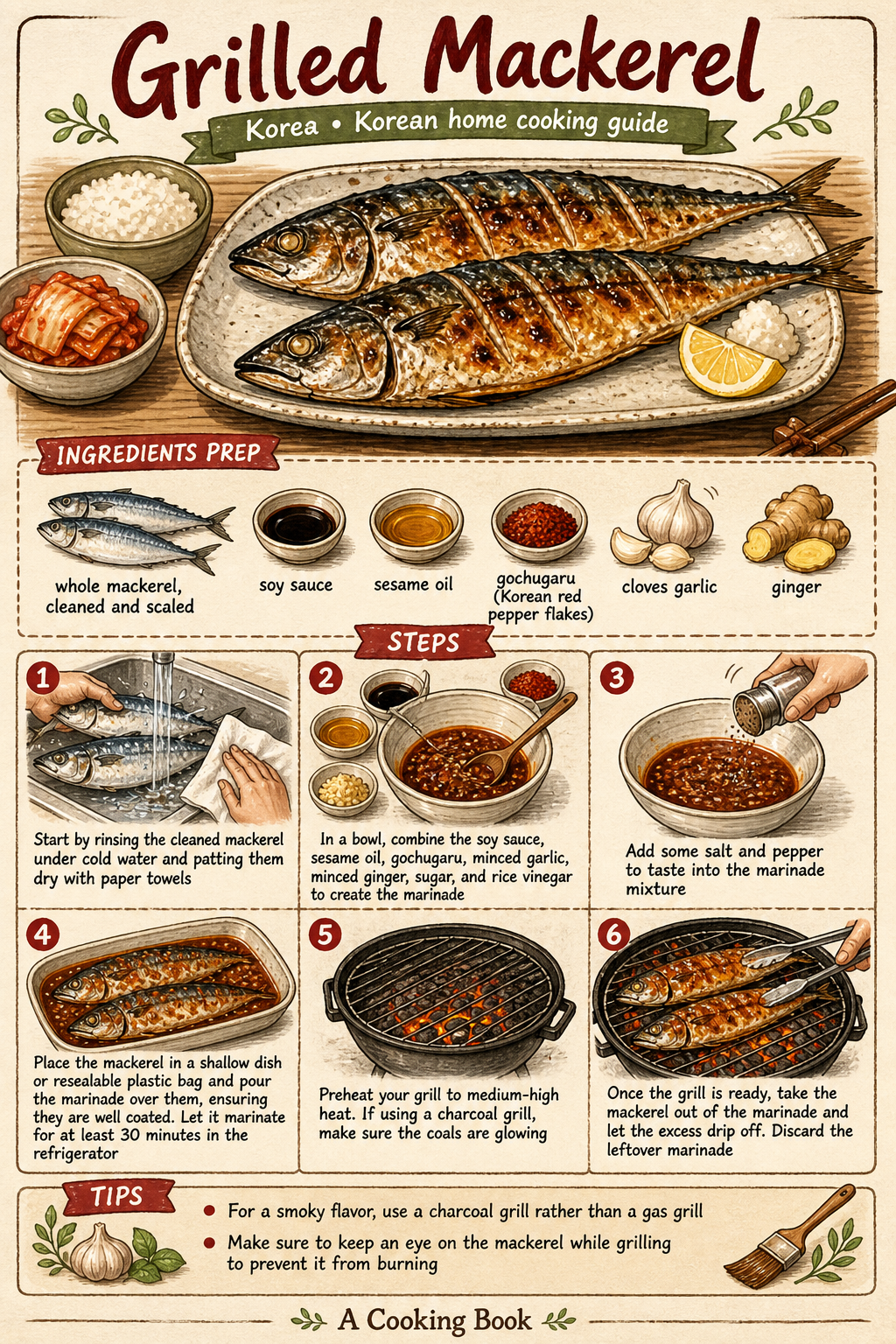 Godeungeo-gui (Korean Salt-Grilled Mackerel) illustrated step-by-step cooking guide