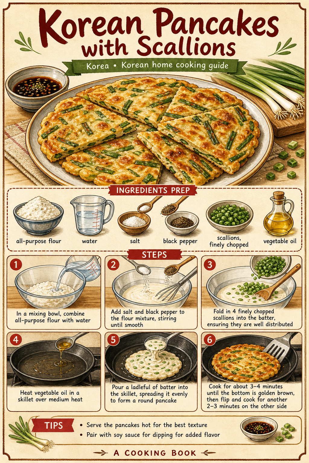 Pajeon (Korean Scallion Pancake) illustrated step-by-step cooking guide