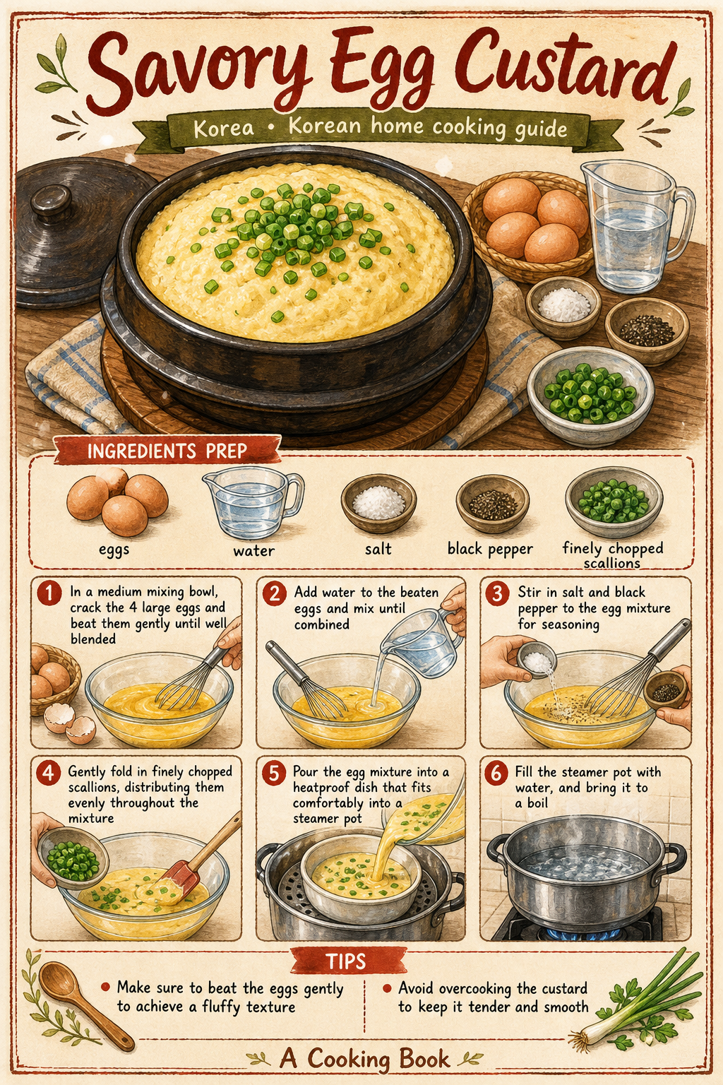 Gyeran-jjim (Korean Steamed Egg Custard) illustrated step-by-step cooking guide