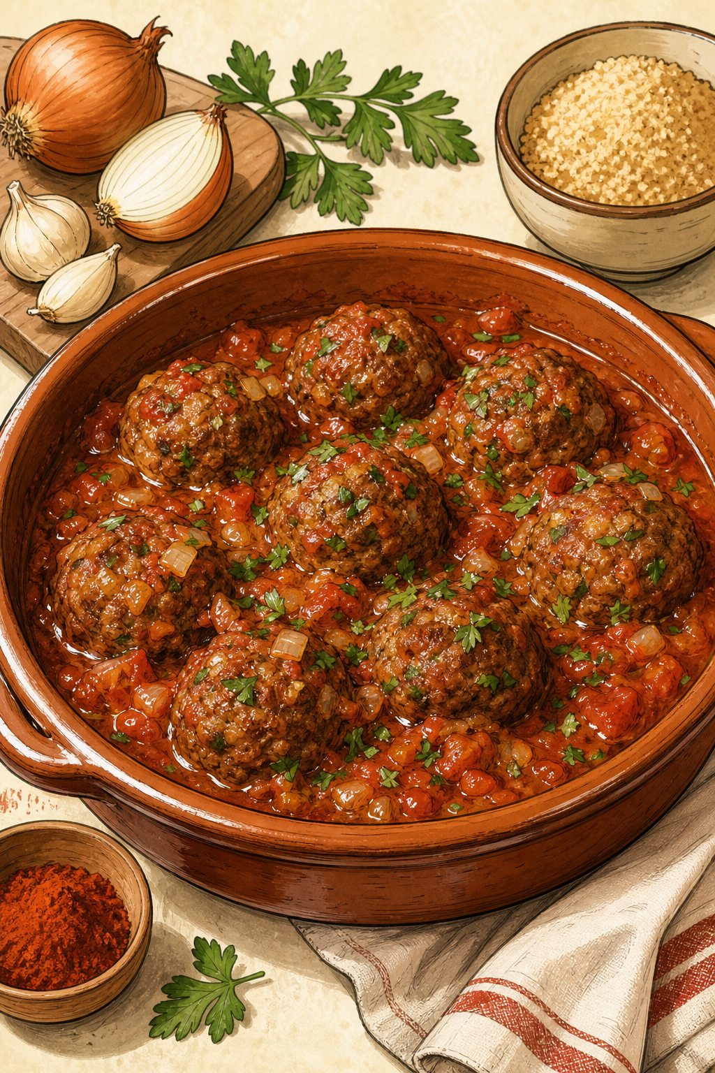 Albóndigas en Salsa de Tomate illustrated recipe card