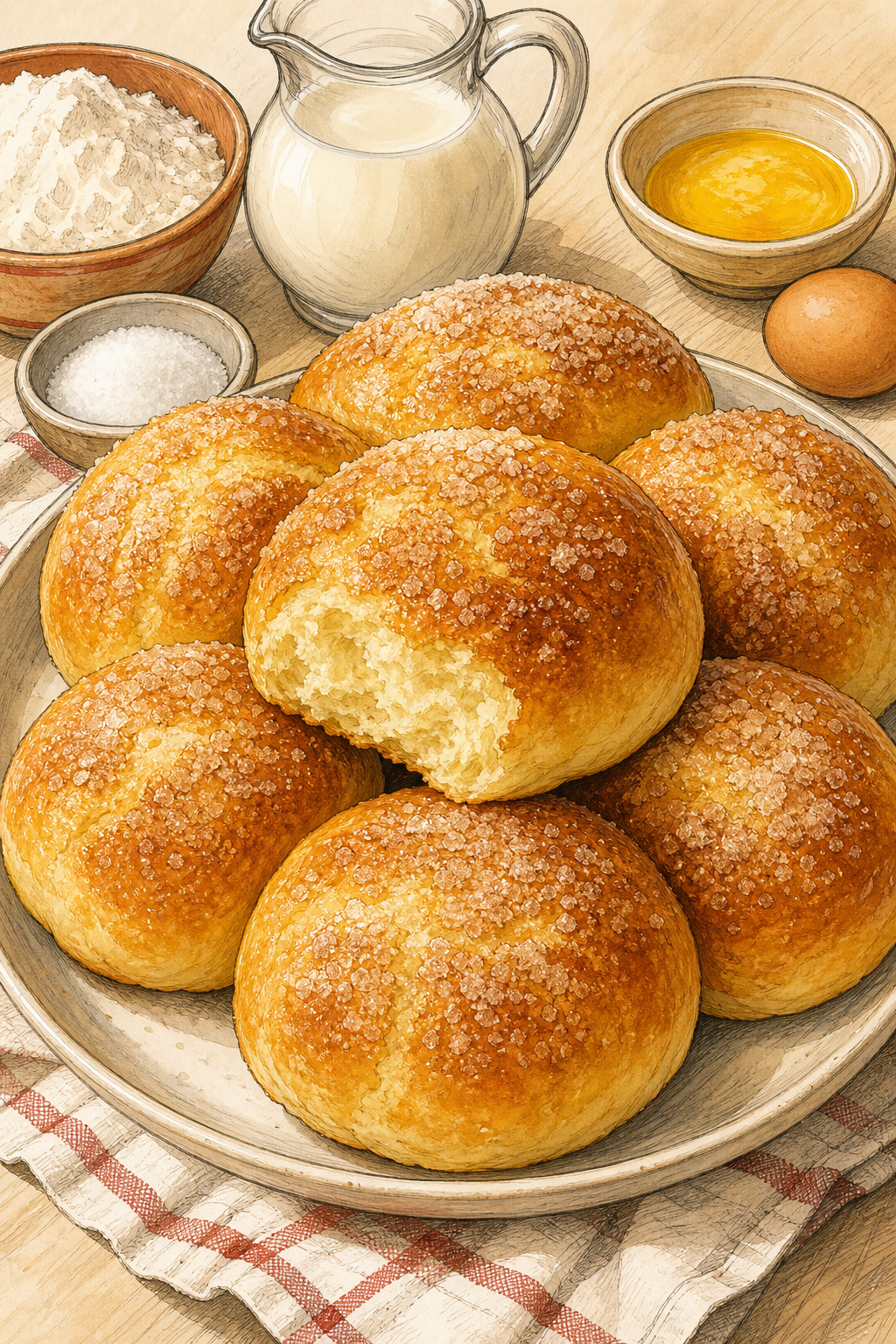 Bollos Suizos (Spanish Sweet Milk Buns with Sugar Crust)