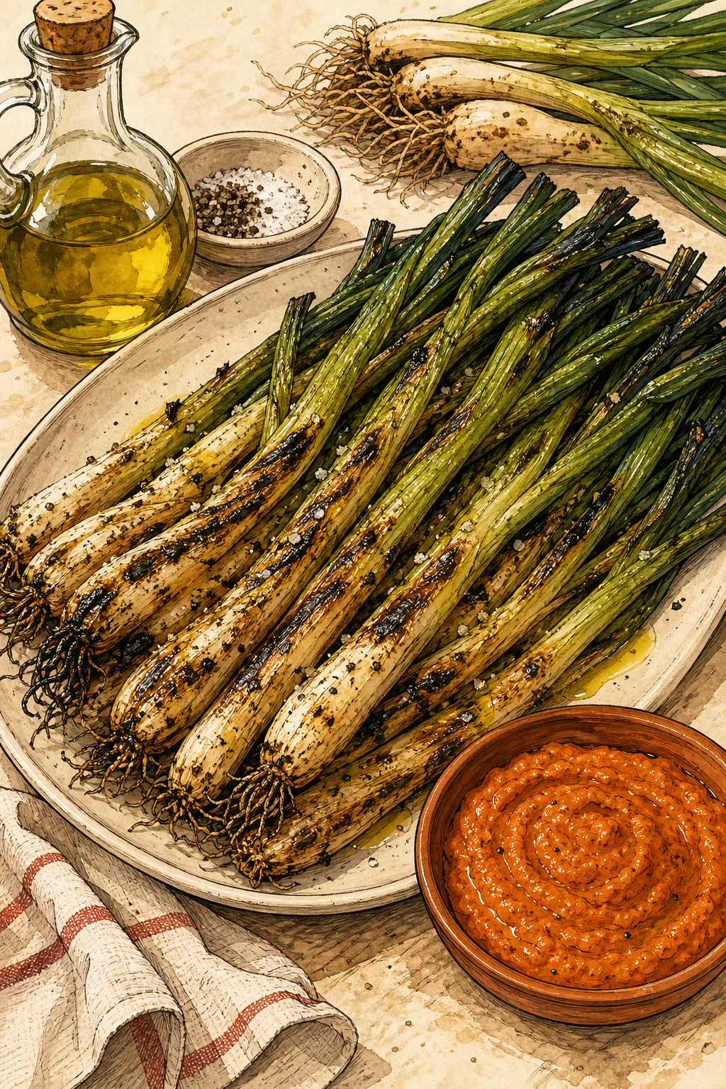 Calçots a la Brasa with Salvitxada