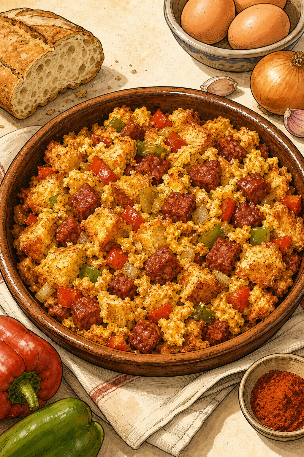 Migas Extremeñas (Spanish Fried Breadcrumbs with Chorizo and Garlic)