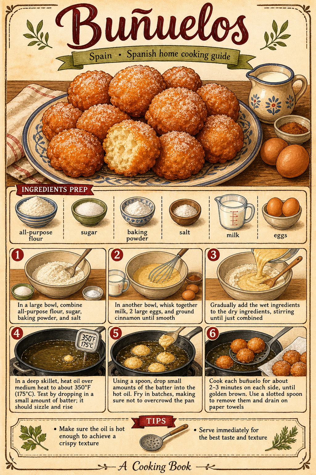 Buñuelos de Viento illustrated step-by-step cooking guide