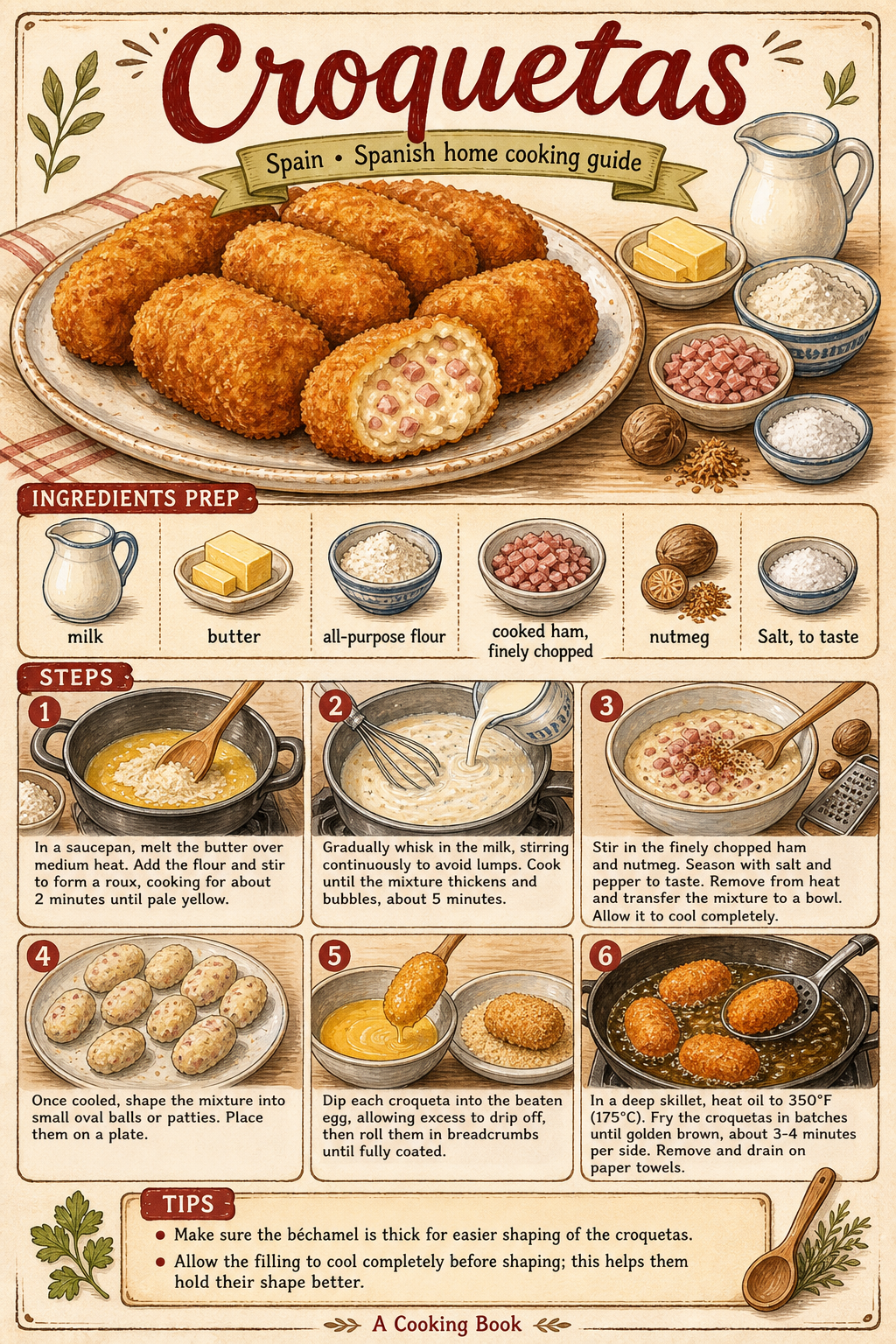 Croquetas de Jamón illustrated step-by-step cooking guide