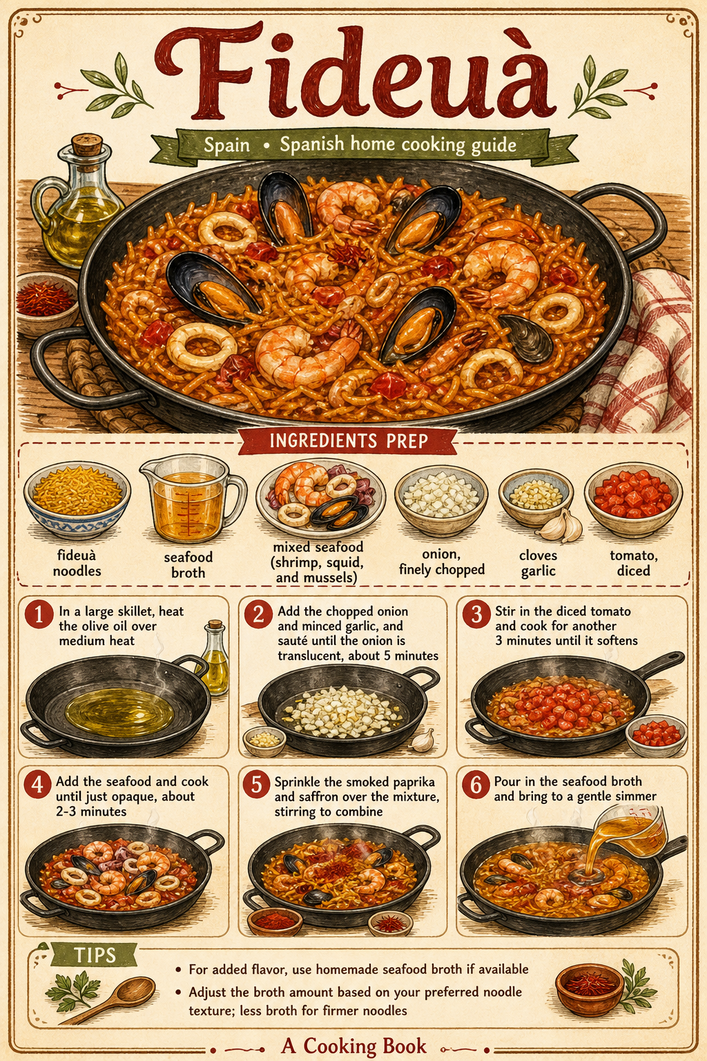 Fideuà illustrated step-by-step cooking guide