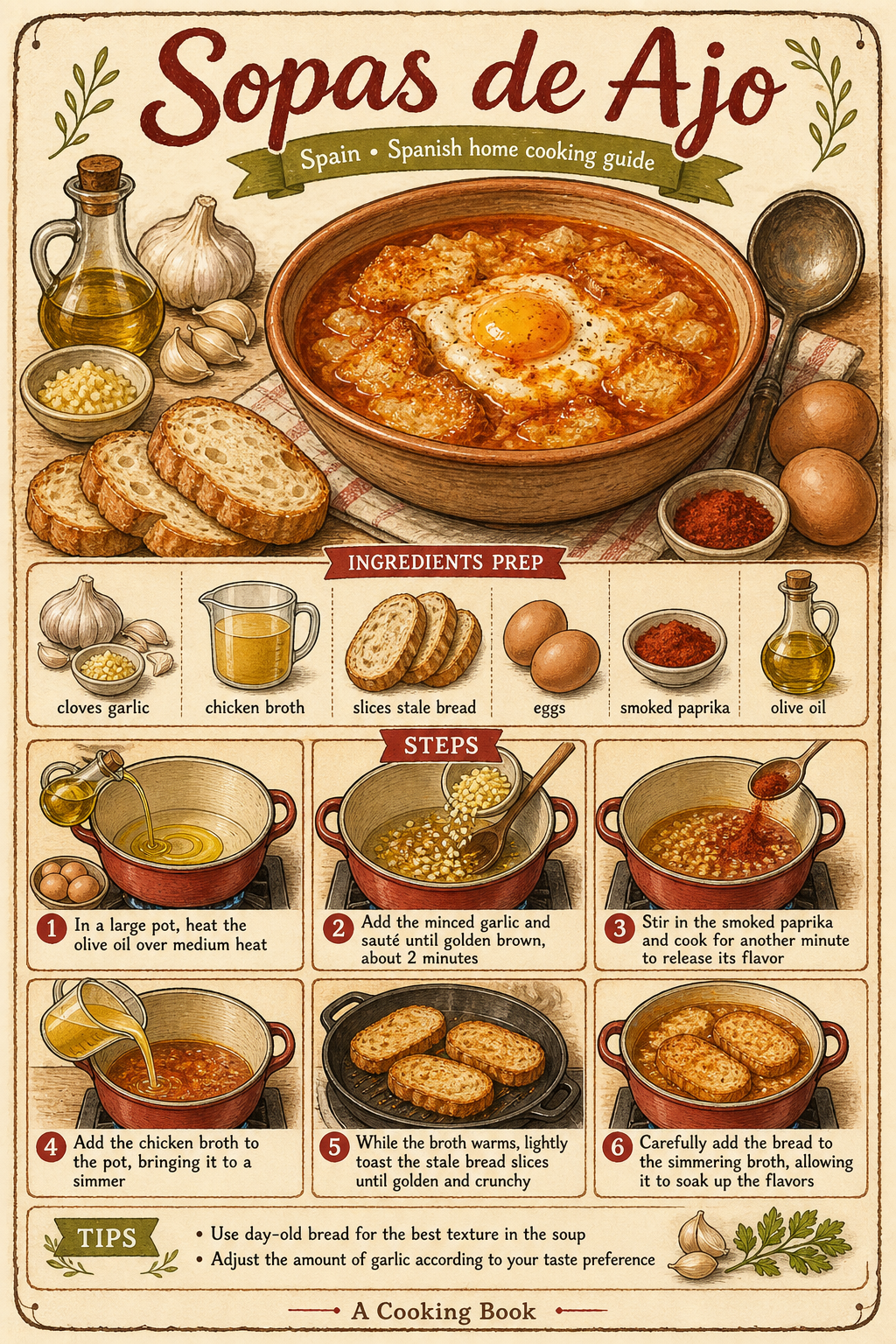 Sopa de Ajo Castellana illustrated step-by-step cooking guide
