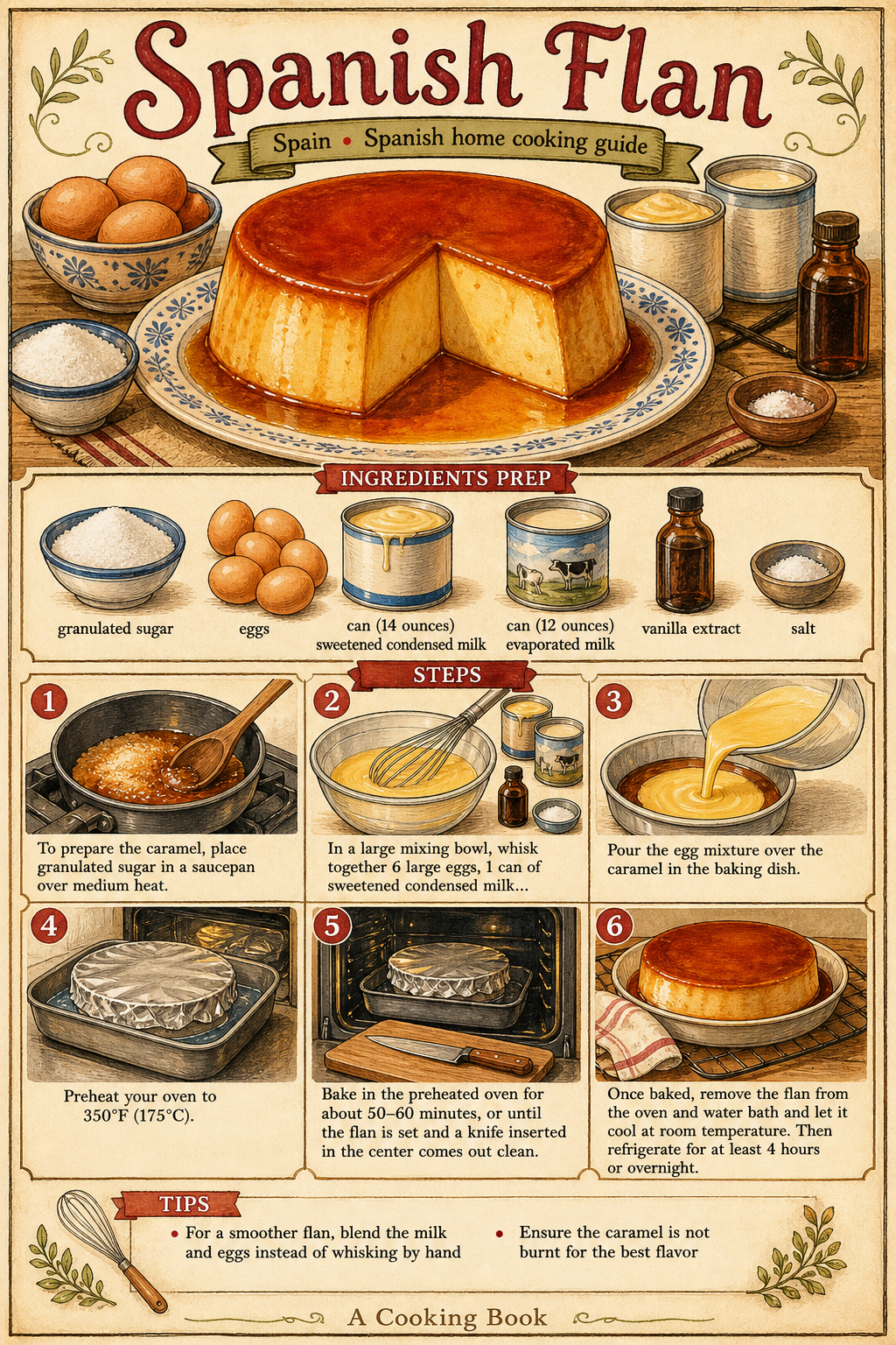 Flan de Huevo (Traditional Spanish Egg Custard with Whole Milk) illustrated step-by-step cooking guide