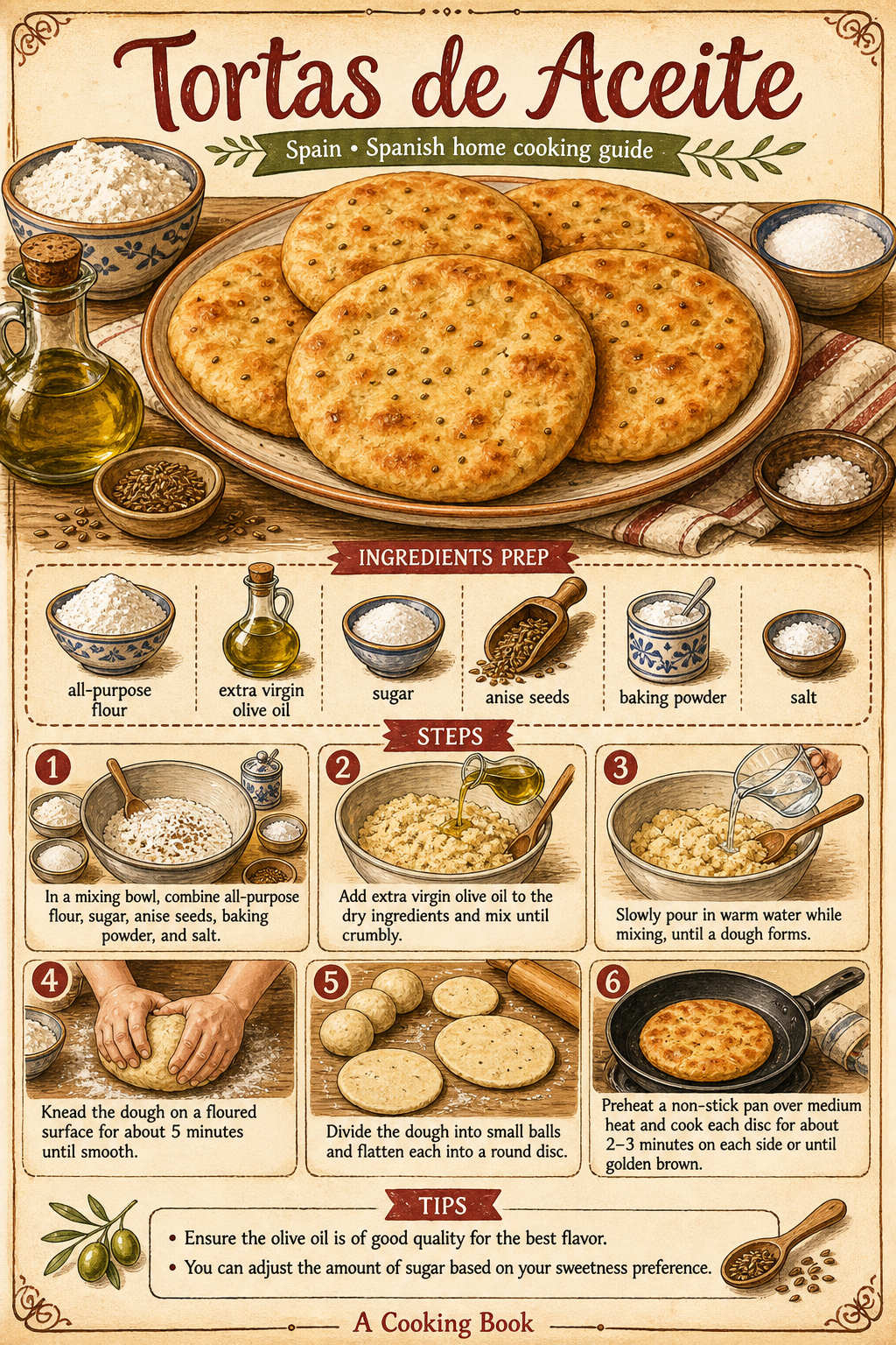 Tortas de Aceite de Sevilla (Thin Baked Olive Oil and Anise Crisps) illustrated step-by-step cooking guide