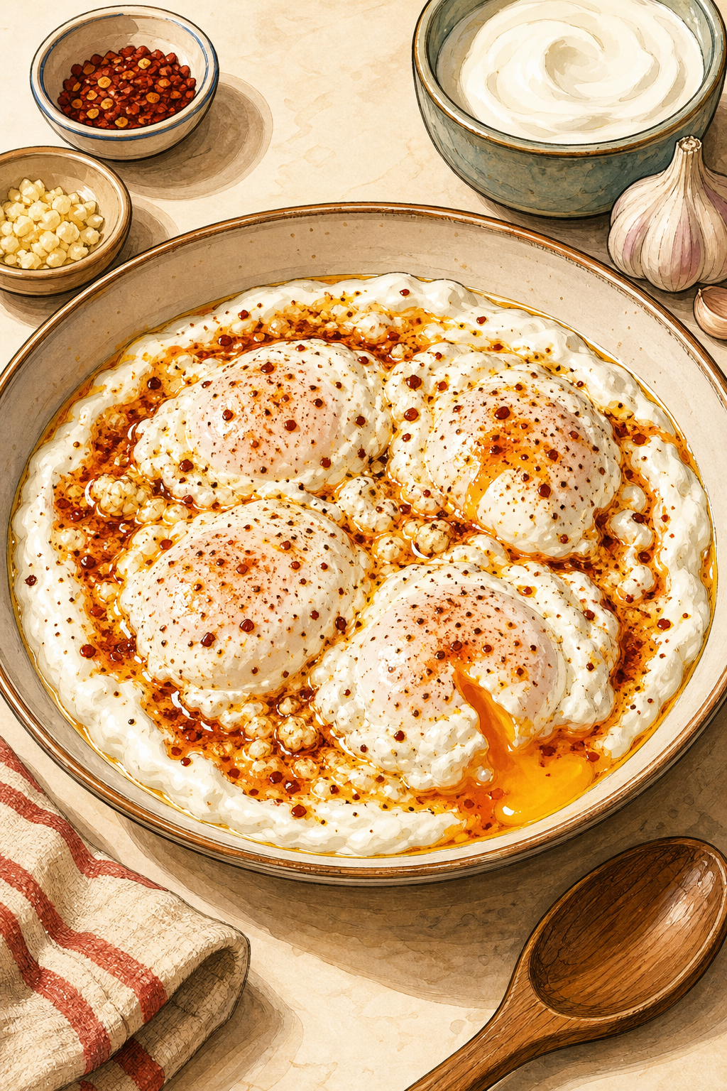 Çılbır (Turkish Poached Eggs with Garlic Yogurt)