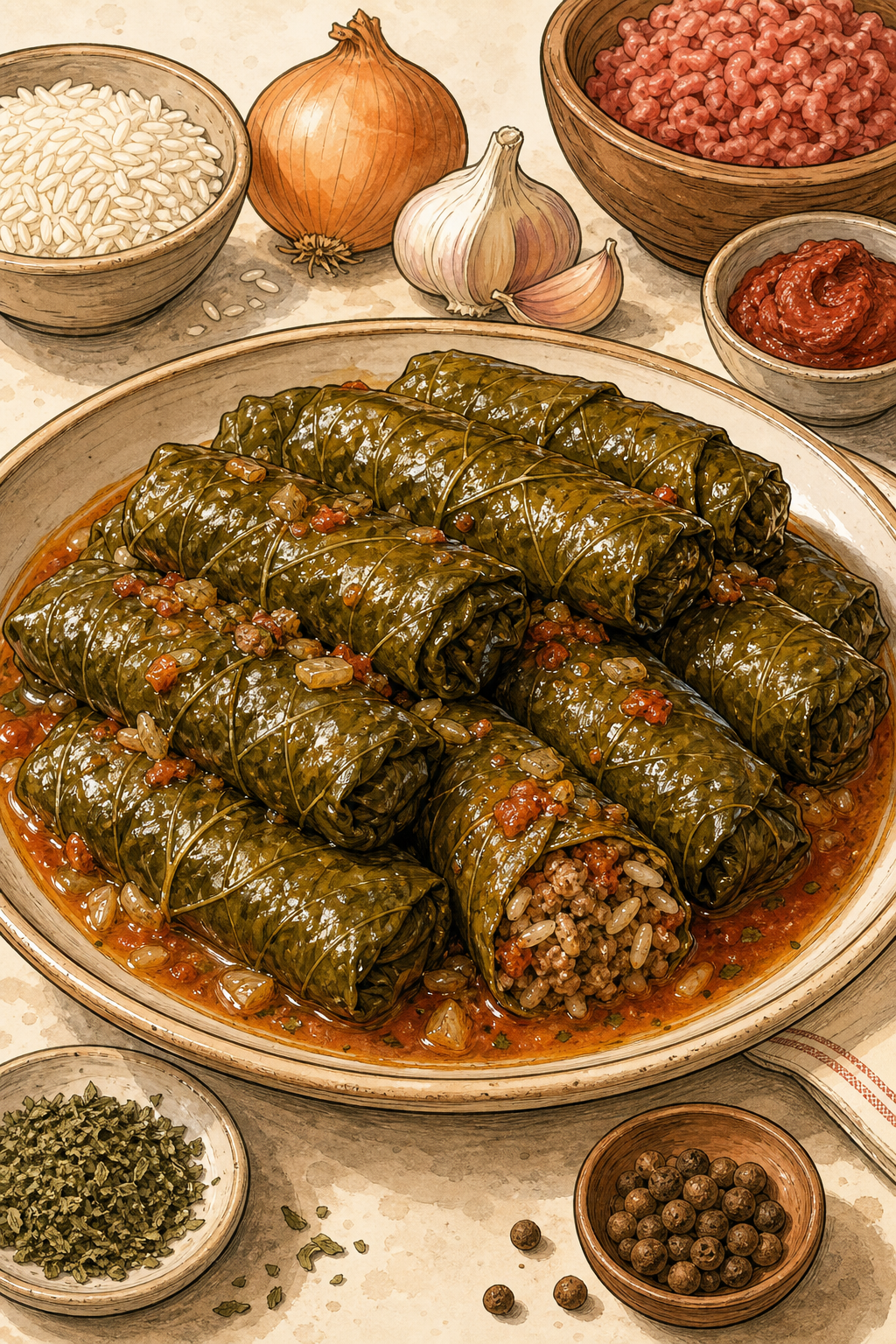 Etli Yaprak Sarma (Turkish Meat-Stuffed Grape Leaves)