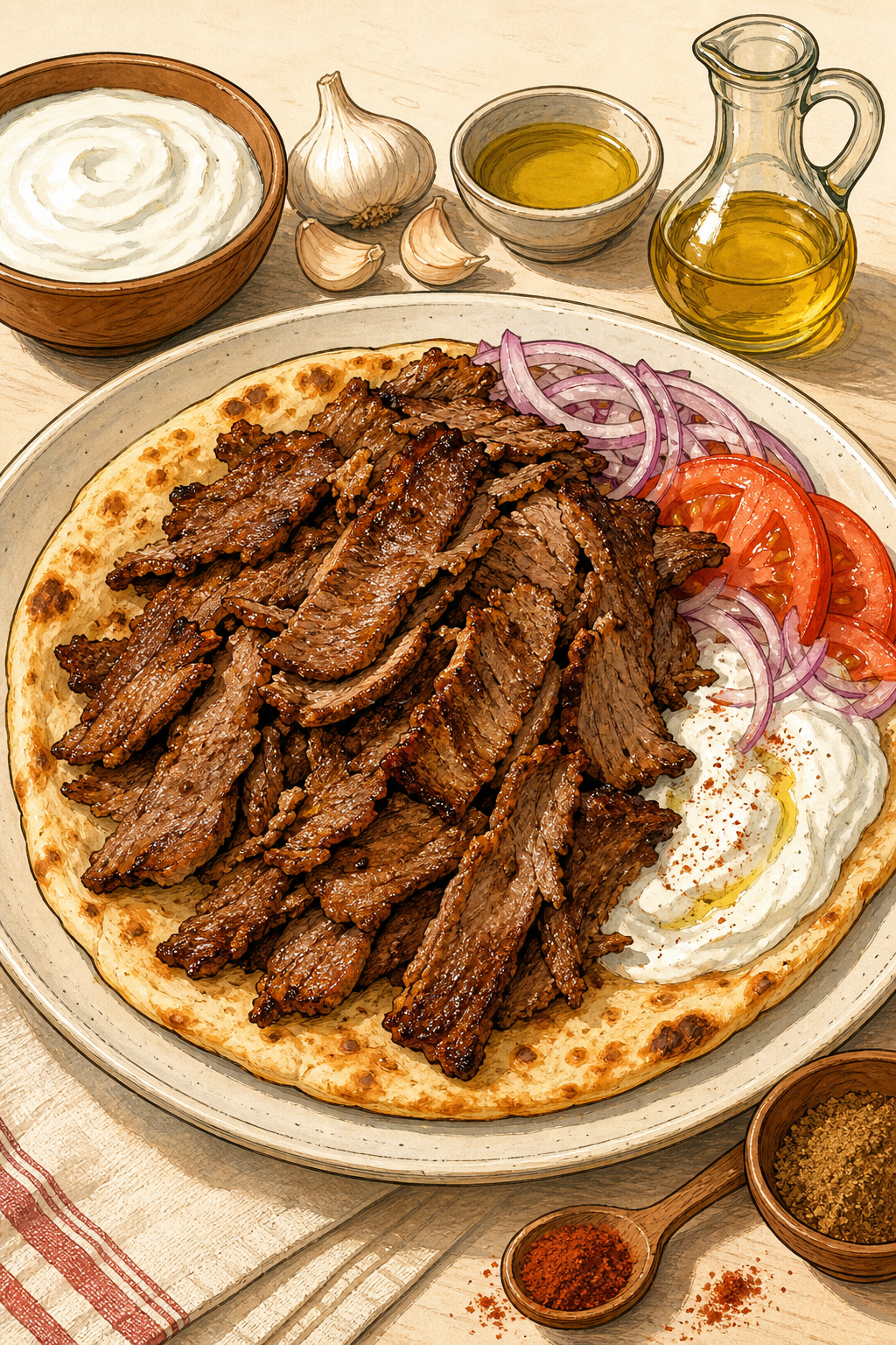 Ev Usulü Döner Kebabı (Home-Style Turkish Döner)