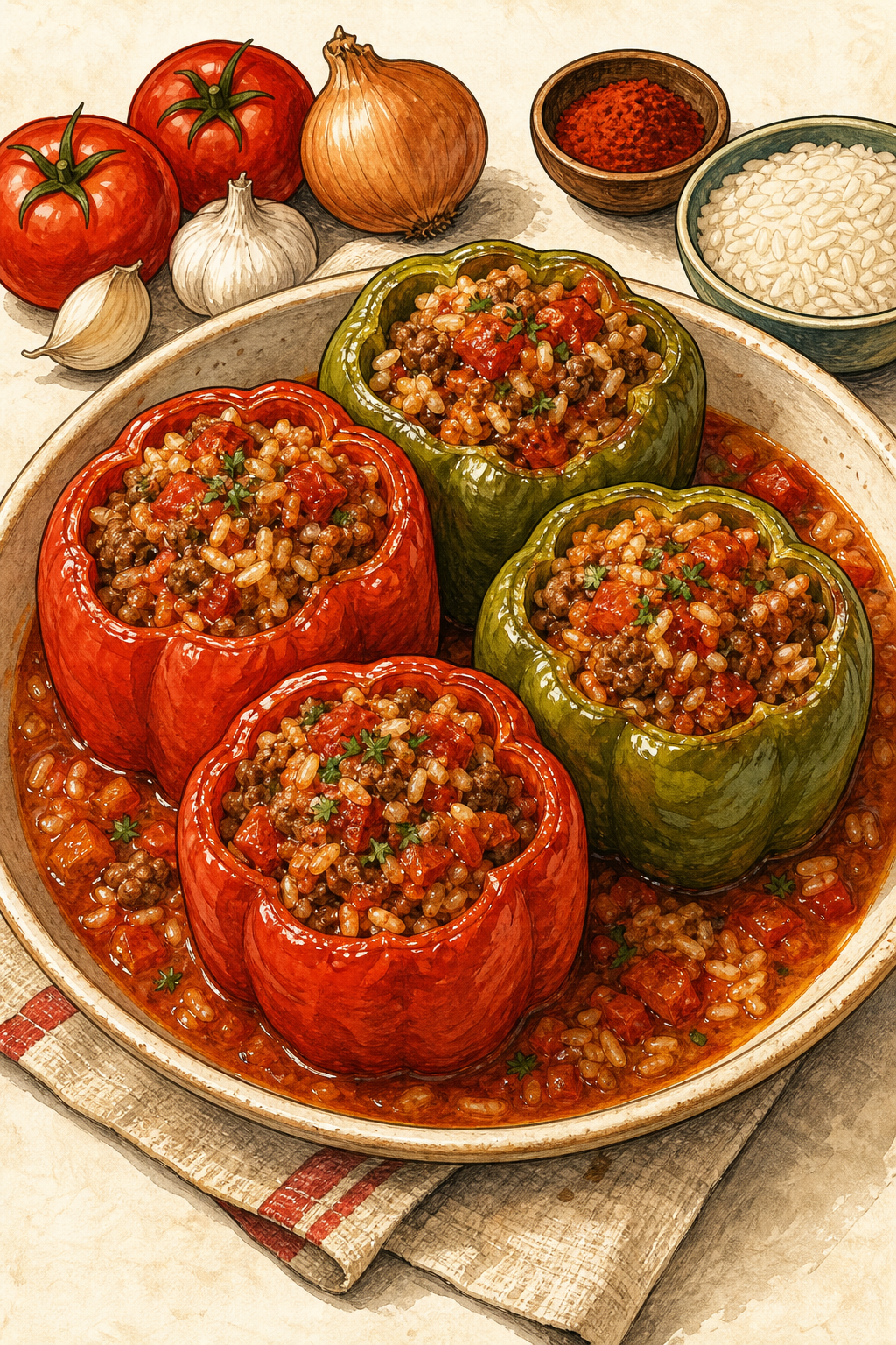 Etli Biber Dolması (Turkish Meat-Stuffed Peppers)