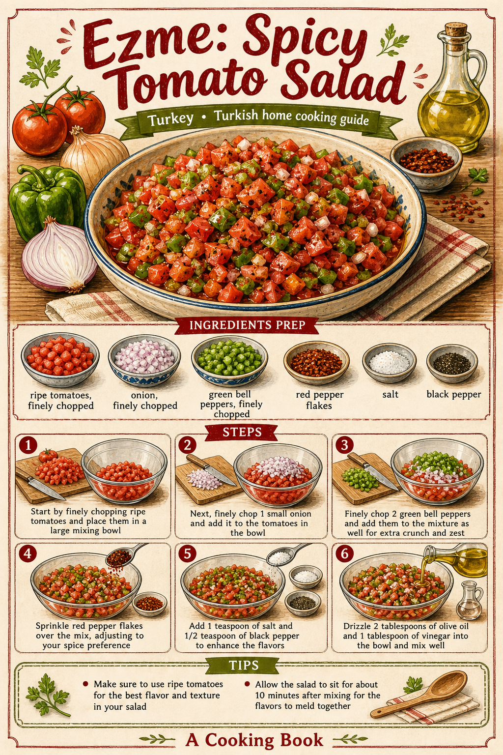 Acılı Ezme (Turkish Spicy Tomato Meze) illustrated step-by-step cooking guide