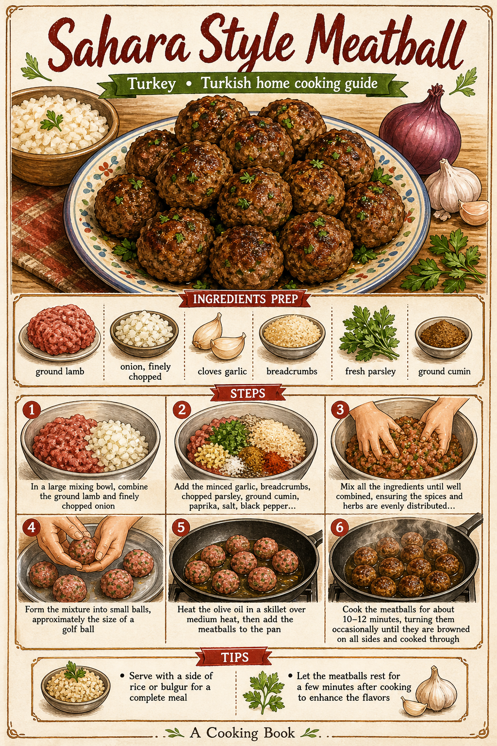 Anne Köftesi (Turkish Home-Style Meatballs) illustrated step-by-step cooking guide