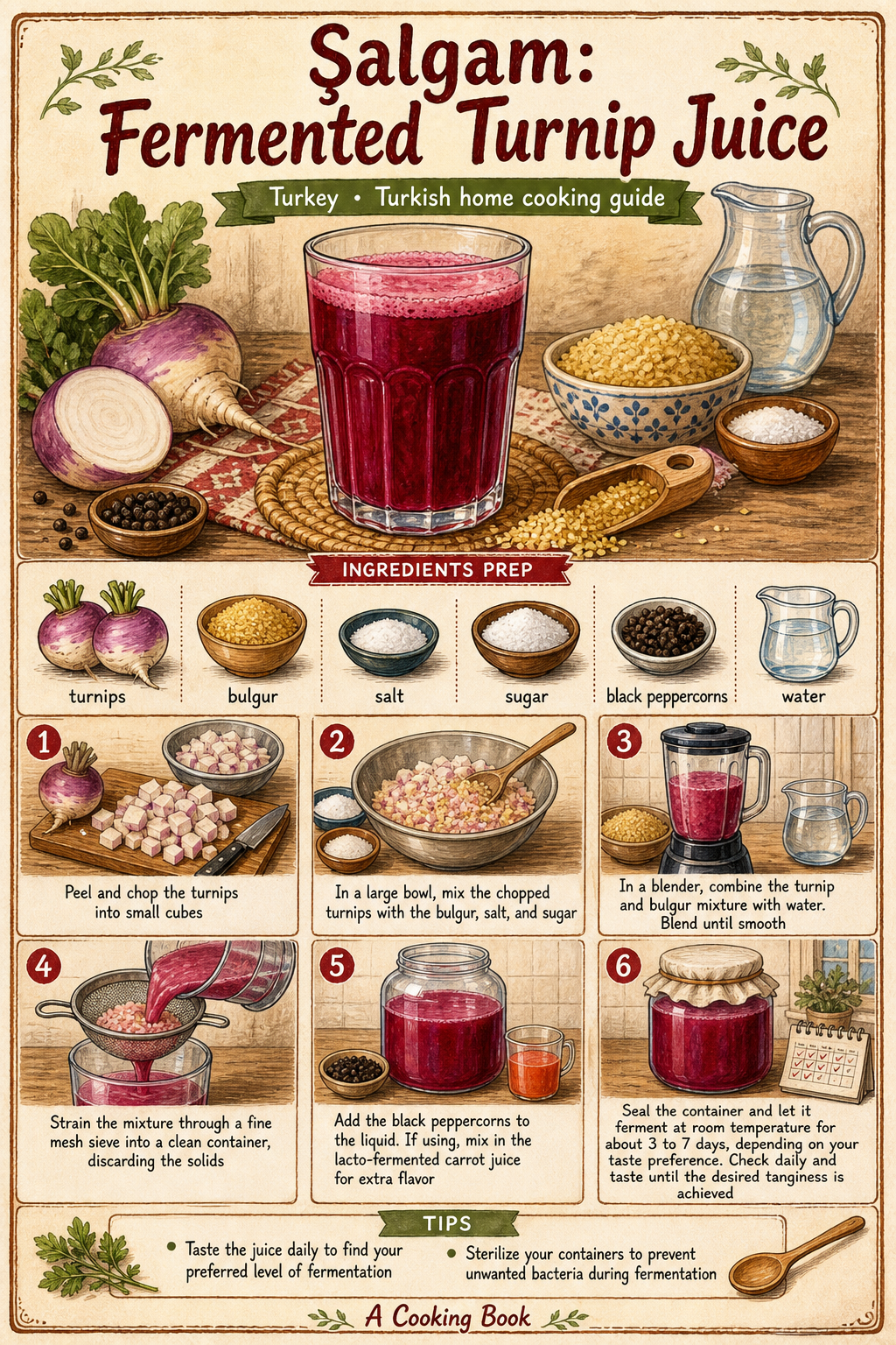 Adana Şalgam Suyu (Fermented Black Carrot Drink) illustrated step-by-step cooking guide