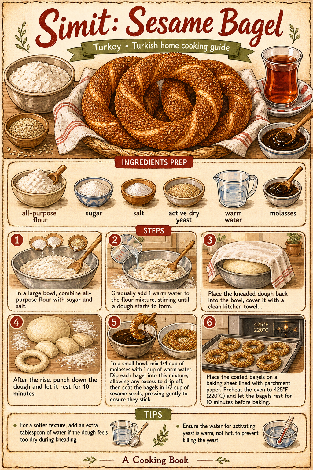İstanbul Simidi (Sesame-Crusted Turkish Bread Rings) illustrated step-by-step cooking guide