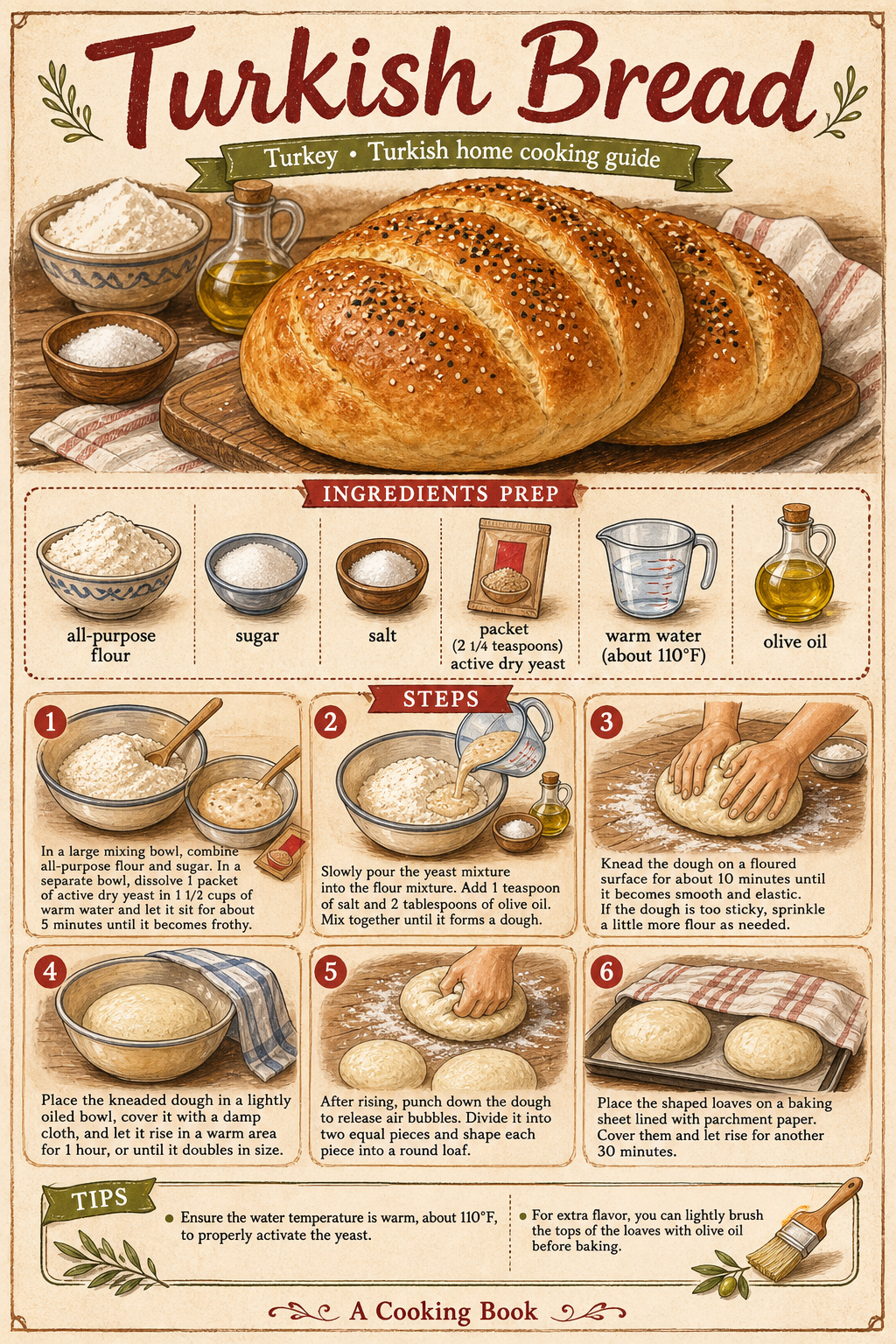 Ramazan Pidesi (Turkish Ramadan Bread) illustrated step-by-step cooking guide