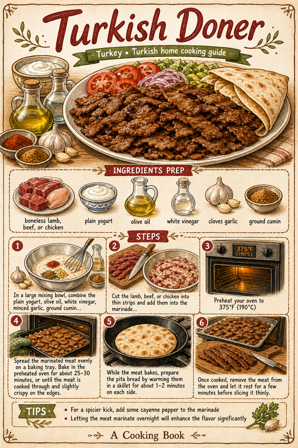 Ev Usulü Döner Kebabı (Home-Style Turkish Döner) illustrated step-by-step cooking guide